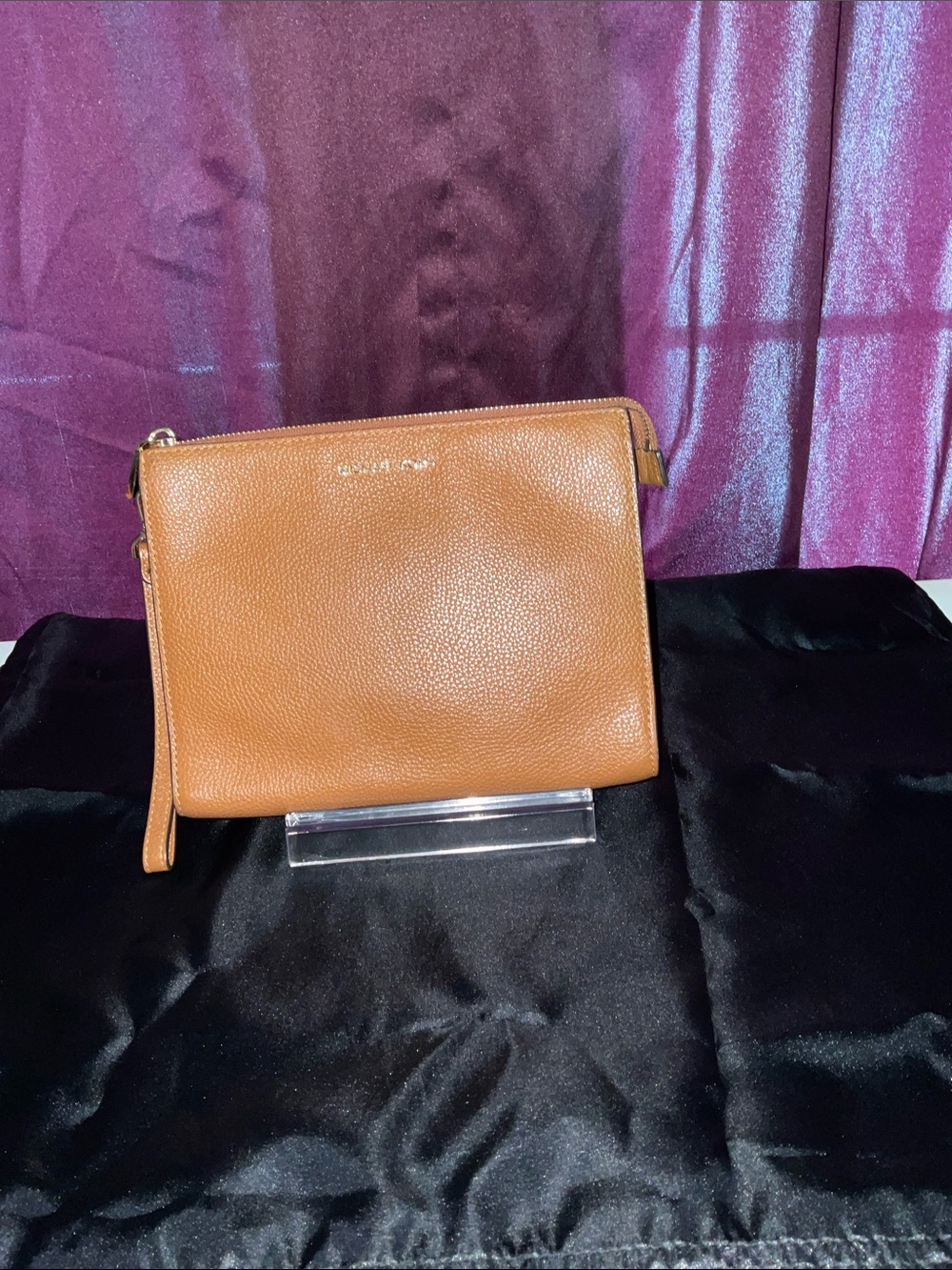 Michael Kors Pebbled Leather Brown Clutch with Gold Logo